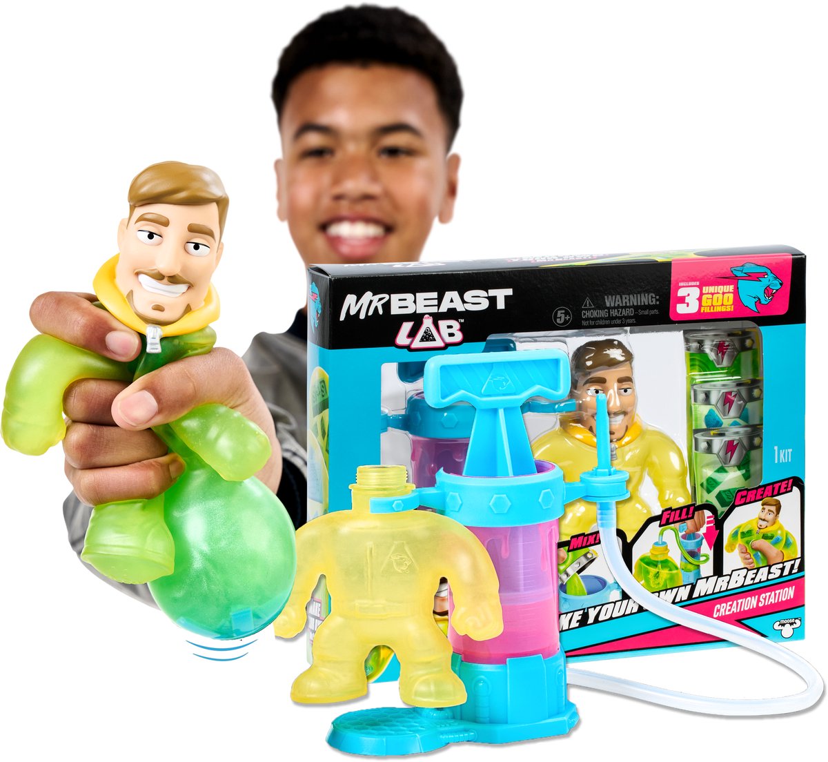 Moose Toys Mrbeast lab creation studio - mix, vul en maak de ultieme stretchy mrbeast!