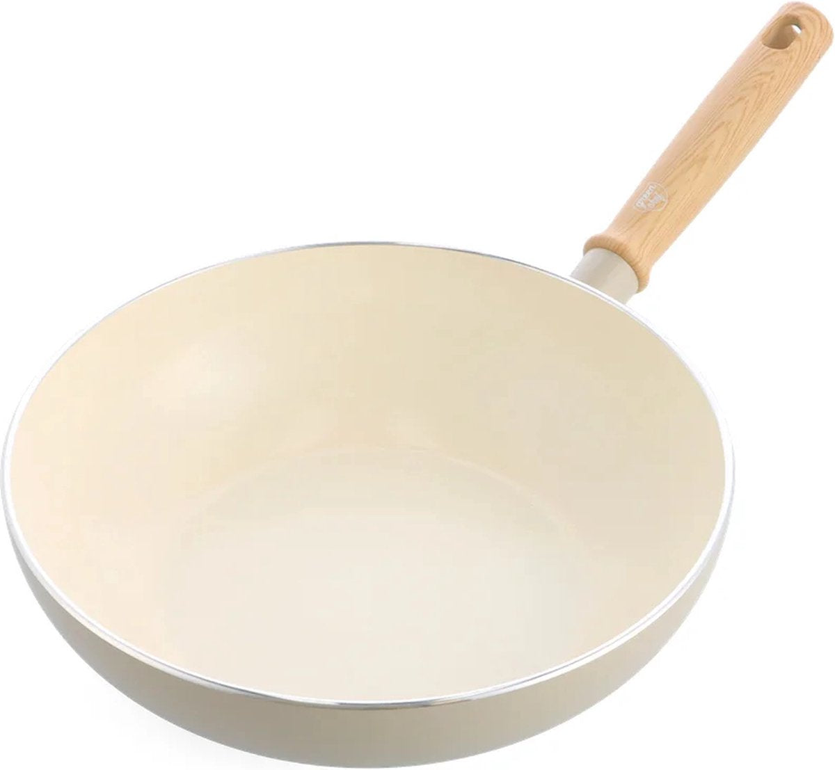 GreenChef nordics keramische inductie wokpan zonder deksel 28cm 3.7l - pfas-vrij - inductie pan - vaatwasserbestendig - ovenbestendig tot 160°c - keramische antiaanbaklaag - koelgreep - crème