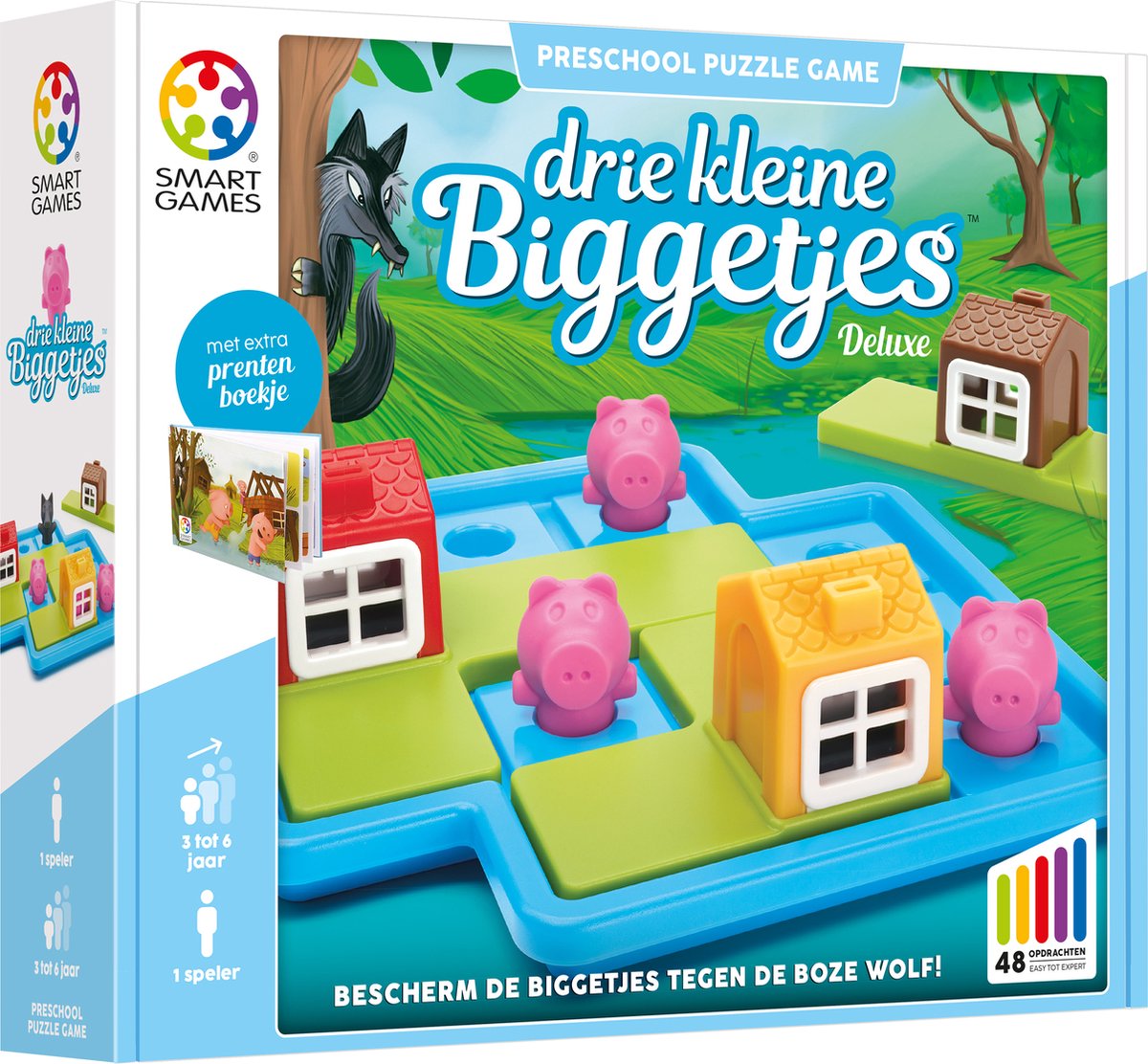 SmartGames drie kleine biggetjes - logisch denkspel voor kleuters jonge kinderen - 48 opdrachten met prentenboek - educatief solospel - vanaf 3 jaar