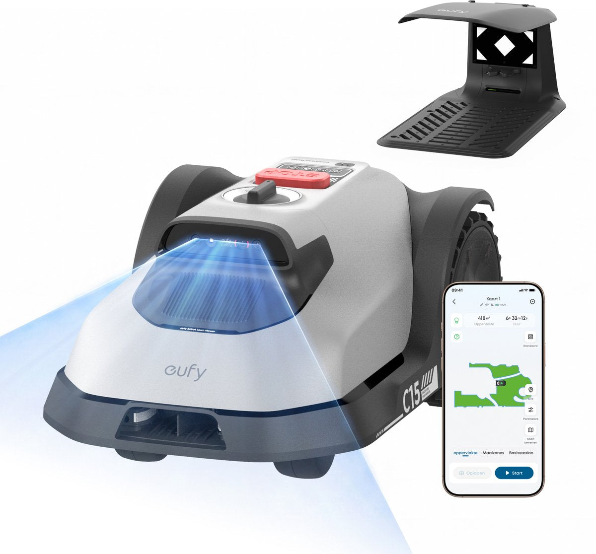 Eufy robotgrasmaaier c15 - draadloos - automatische mapping - 20cm maaibreedte - 500m2 rendement