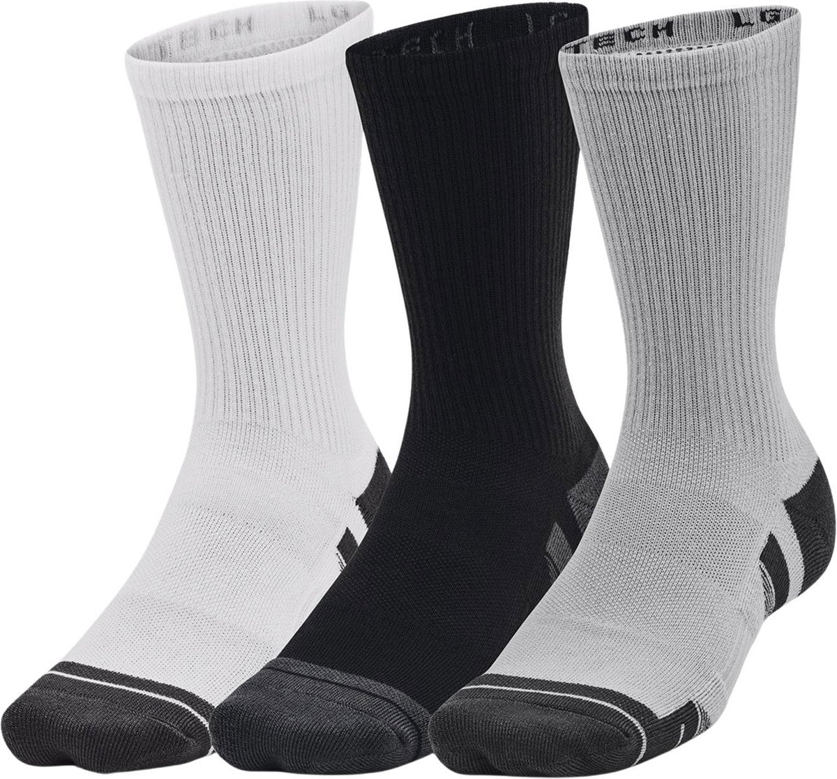 Under Armour ua performance tech 3pk crew-gry unisex sportsokken - mod grijs - wit - jet grijs