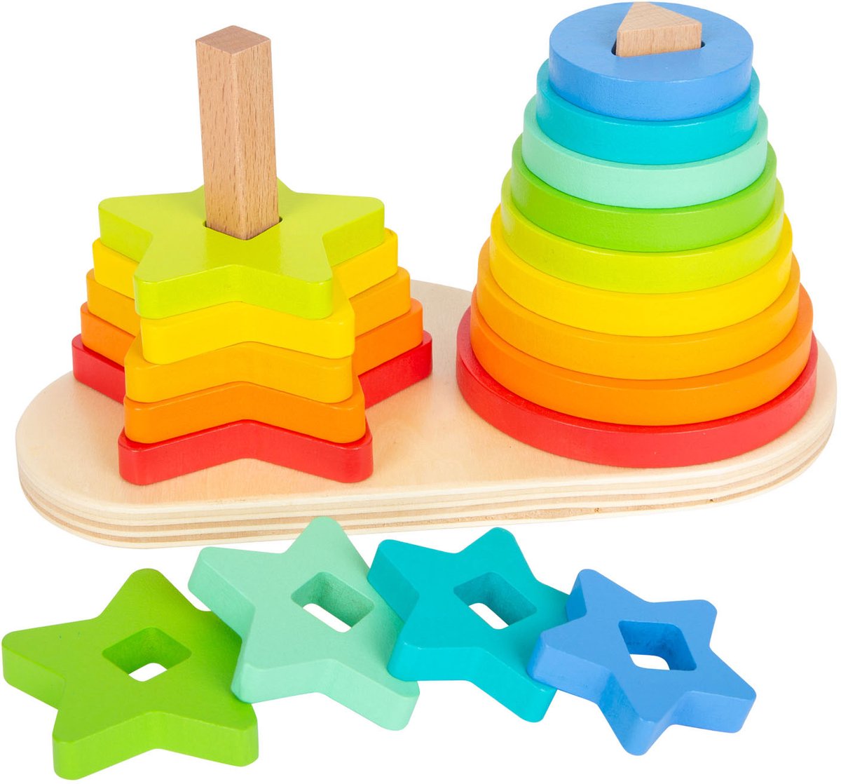 Small Foot - houten stapeltoren regenboog cirkel en ster, 19dlg.