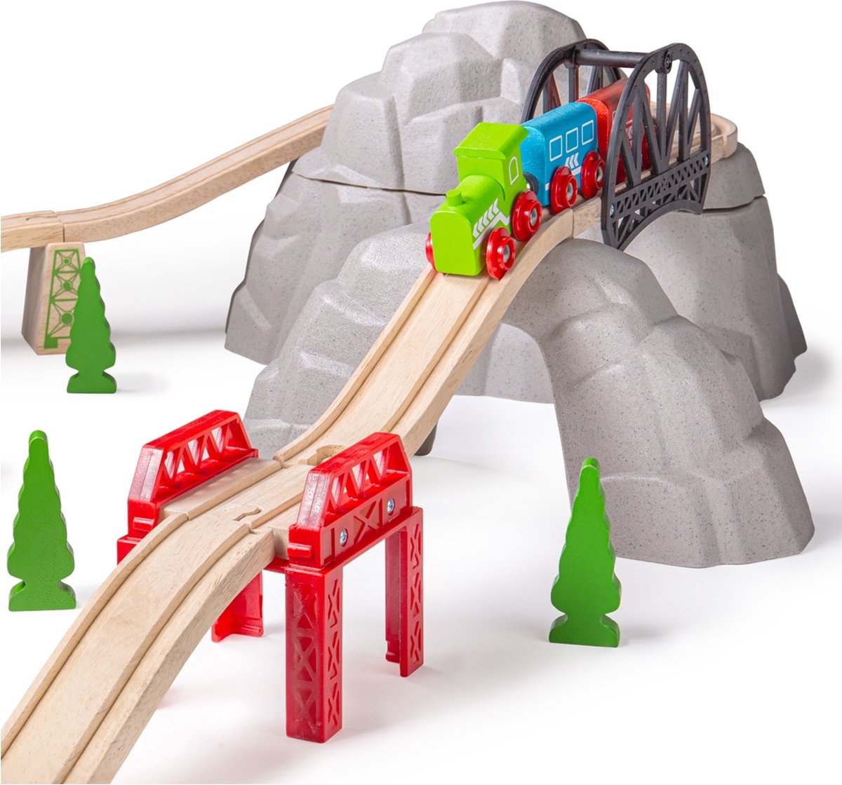 BIGJIGS Houten rails - berg, rails en kleine berg