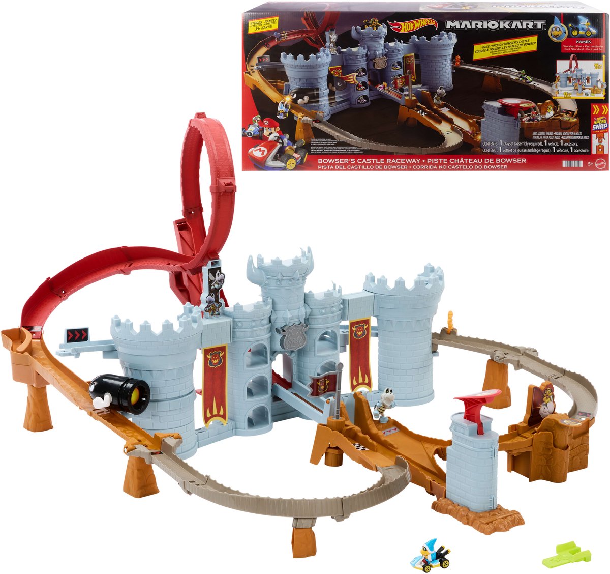 Hot Wheels mario kart bowsers kasteel - baanset met metalen kamek speelgoedauto