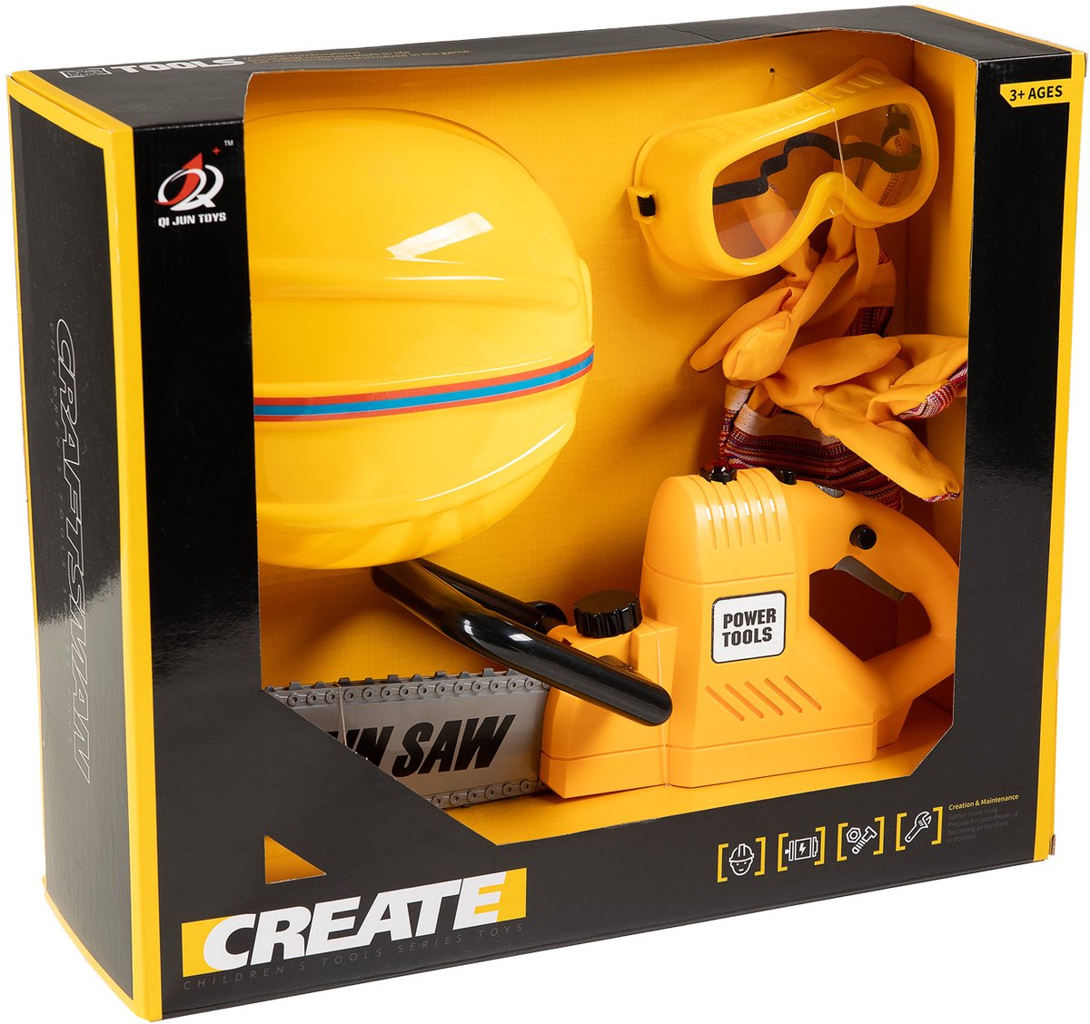 Lobbes Speelgoed BV Lobbes speelgoed gereedschapset kettingzaag met helm en bril.