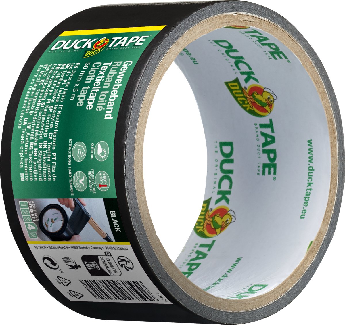 Kip Ducktape original - premium duct tape textieltape - zwart 50 mm x 5 m - weerbestendig, waterdicht en met de hand afscheurbaar - universeel inzetbaar voor langdurig repareren, afdichten en beschermen van steen, metaal en hout