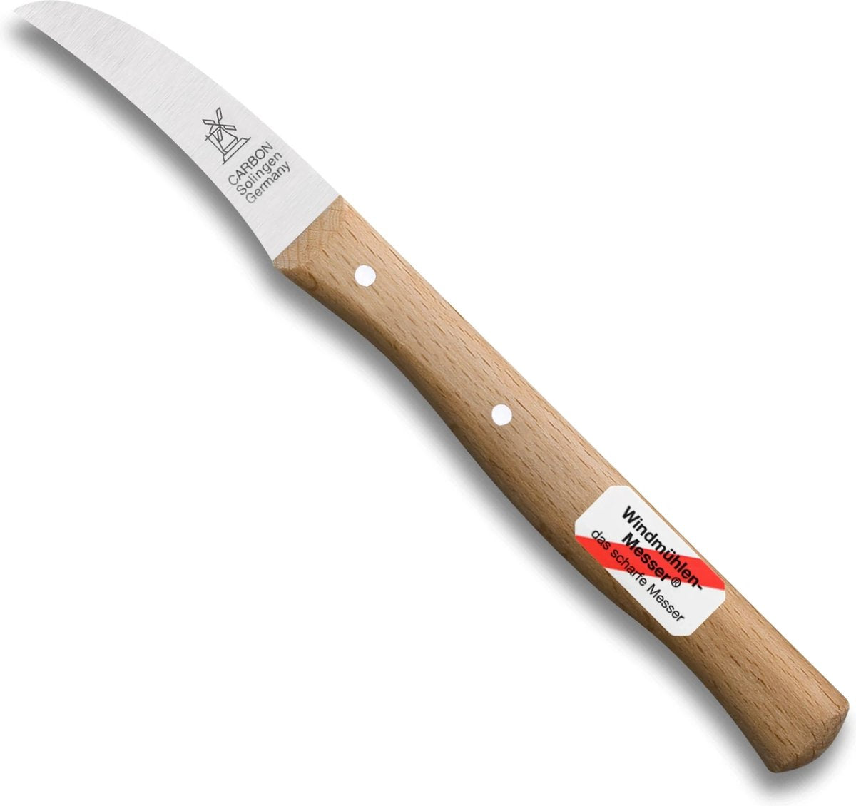 Robert Herder molenmes – schilmesje – tourneermesje – carbonstaal – krom – lemmet 60 mm – heft beukenhout