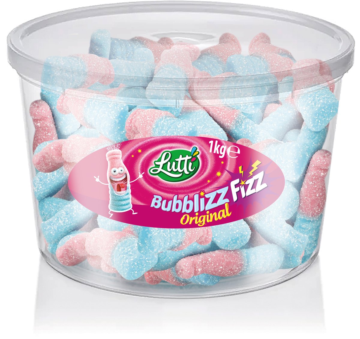 Lutti - bubblizz - zoet zure snoepjes met bubble gum smaak - silo - 1kg