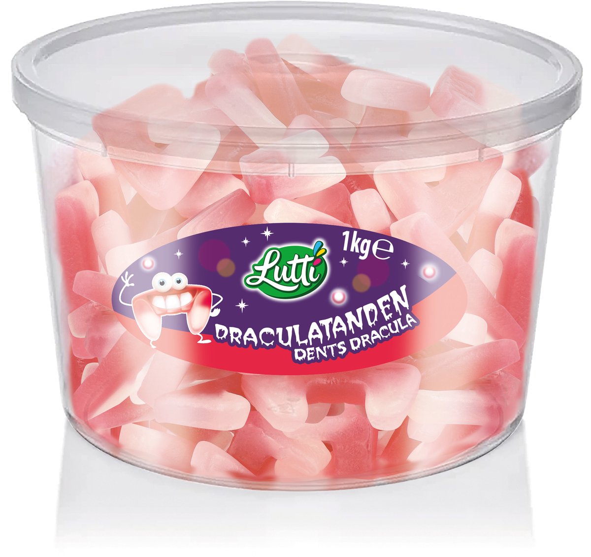 Lutti - vegan - draculatanden - aardbeismaak - silo - 1kg
