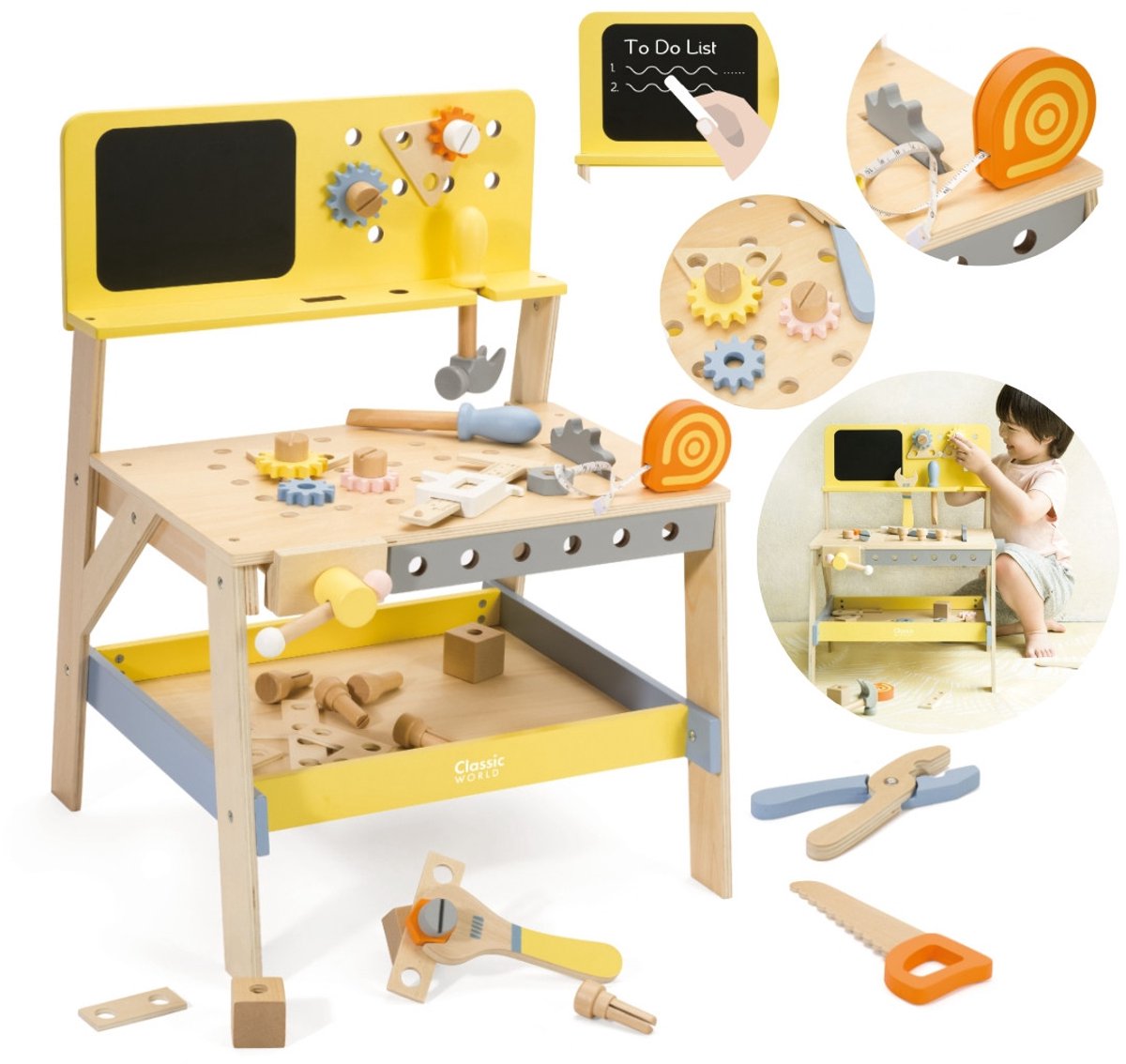 Classic World houten gereedschapswerkplaats met krijtbord 27 st. - uni