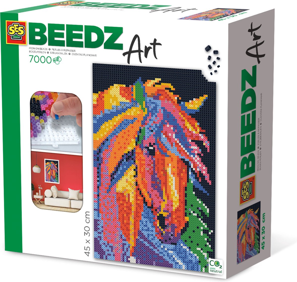 SES Creative Ses beedz art - paard fantasie - 7000 strijkkralen - kunstwerk van strijkkralen - complete set inclusief grondplaten en strijkvel