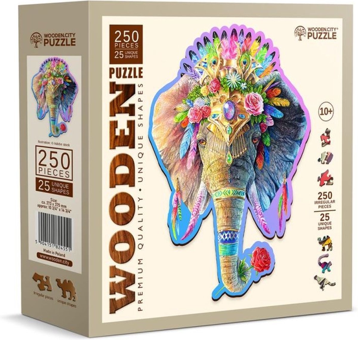 Wooden City Wooden.city houten puzzel - kleurrijke olifant - 250 stukjes.