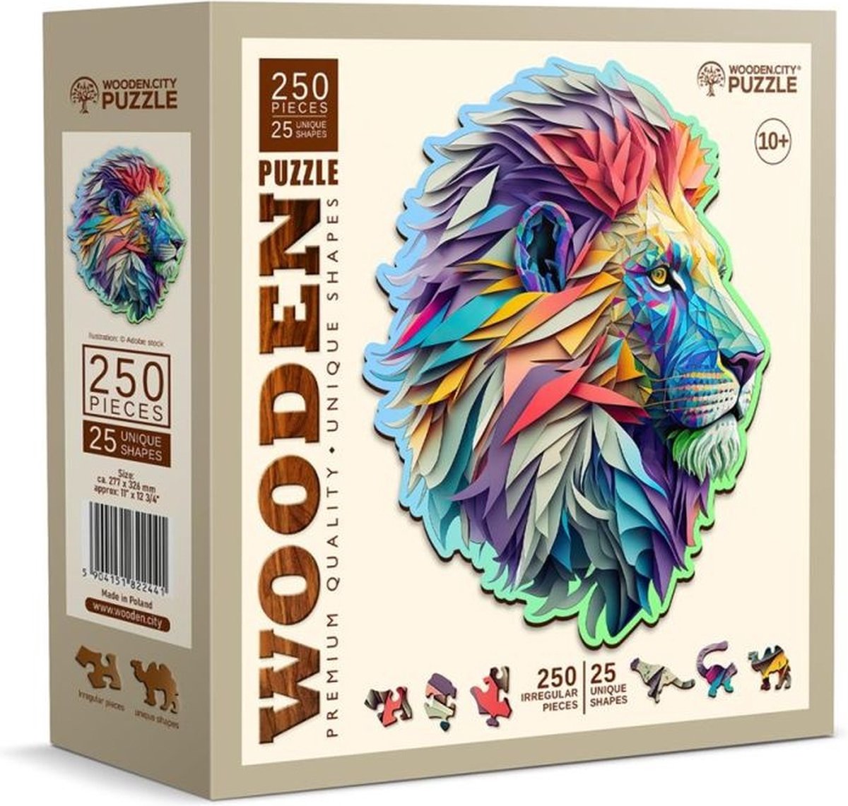 Wooden City Wooden.city houten puzzel leeuw - moderne dierenpuzzel 250 stukjes.