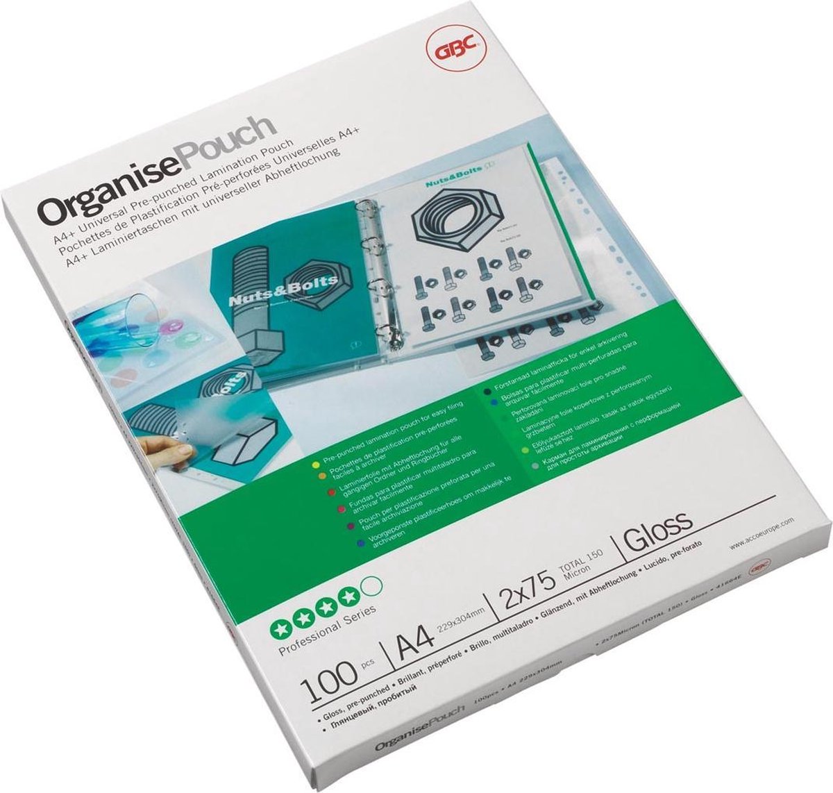 GBC lamineerhoezen - voor a4 documenten - 150 micron - 100 stuks - glanzend