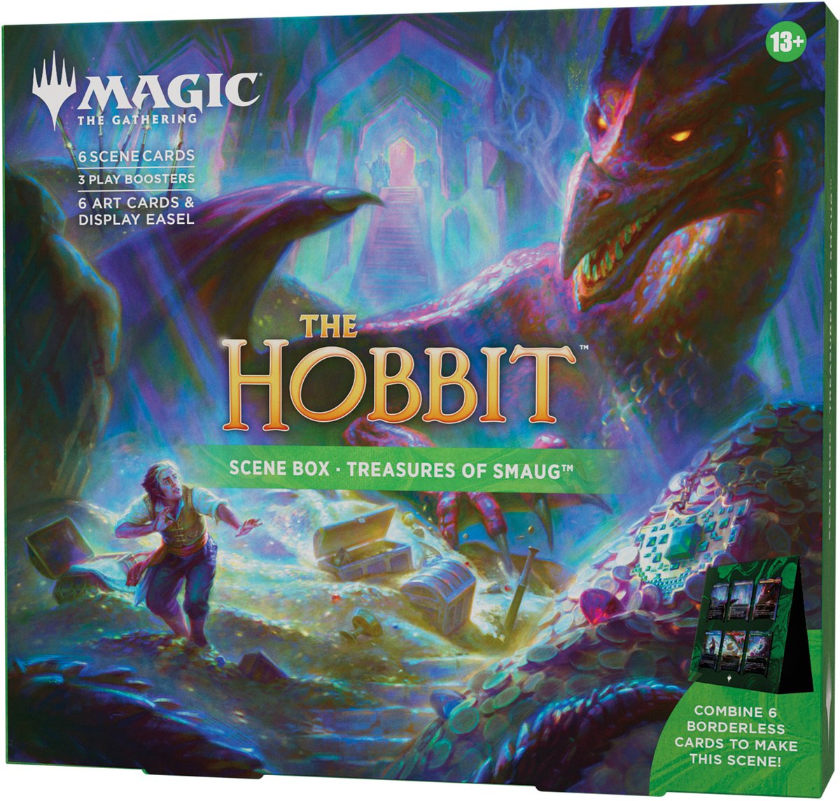 Magic The Gathering Magic: the gathering | the hobbit scene box - treasures of smaug| 6 foil borderless scene cards, 6 art cards, 3 play boosters + display easel