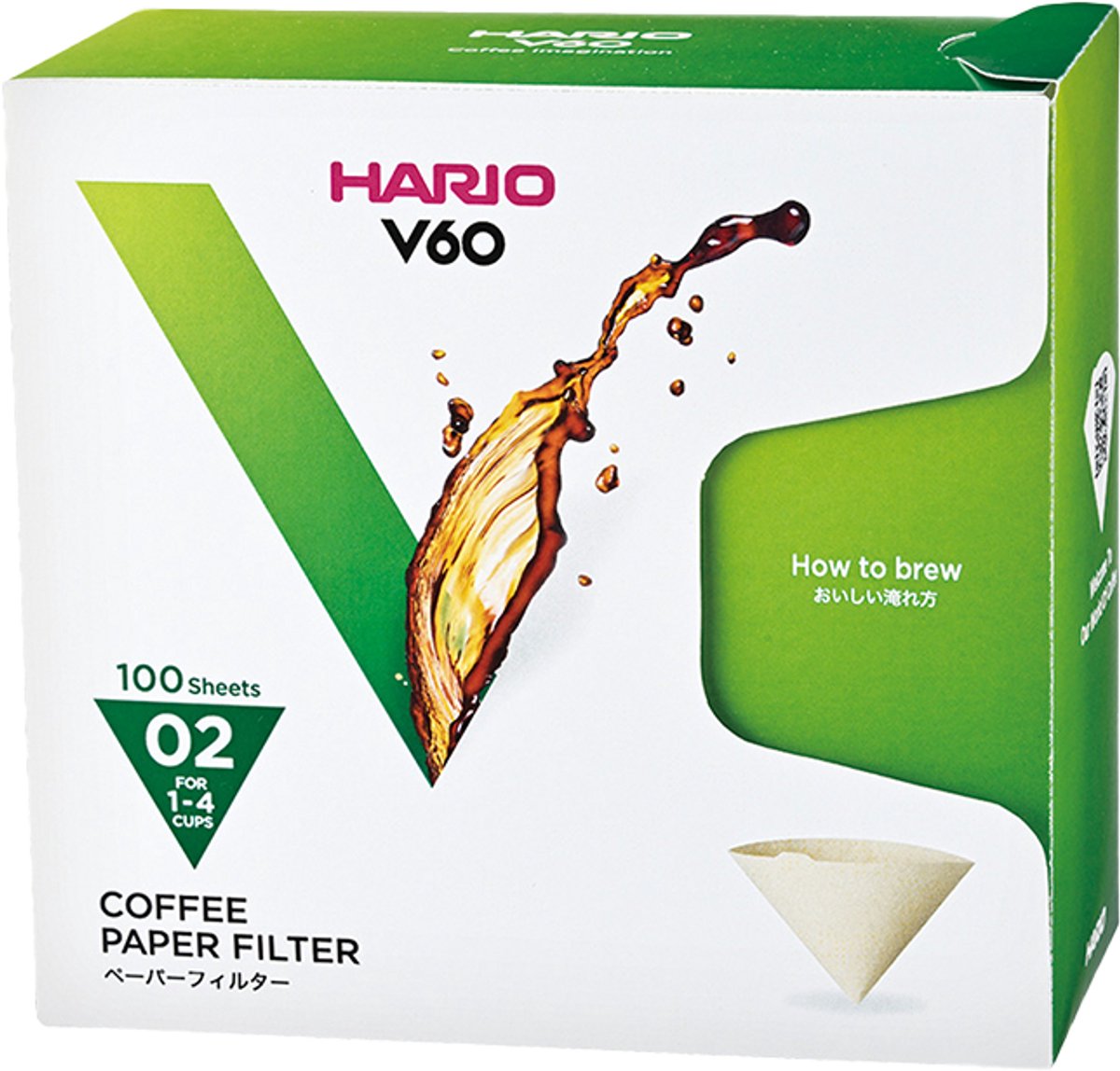 HARIO v60 koffiefilters - 02 size - 100 stuks - bruin - doosje