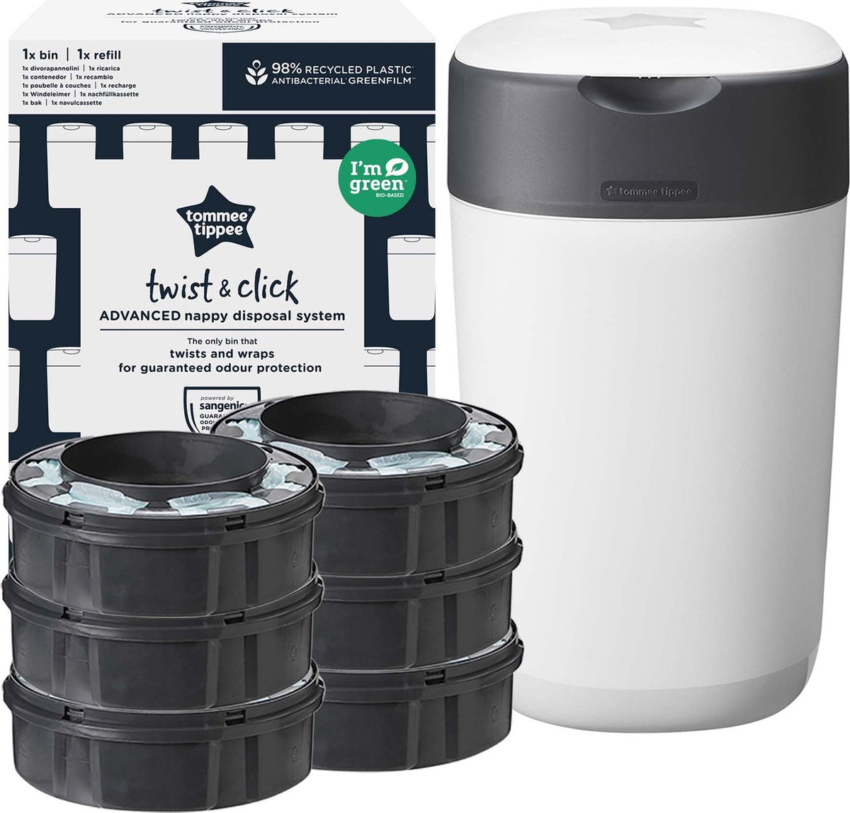 Tommee Tippee twist click luieremmer starterset - 6 navullingen - wit