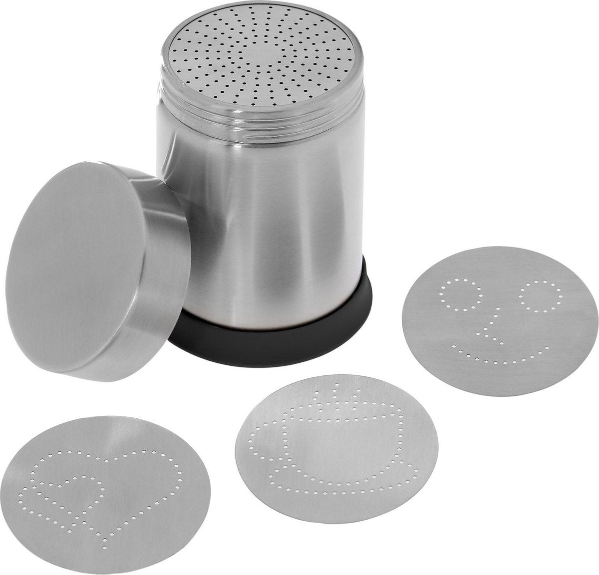 Westmark decoratie- en cacaostrooier, met 4 decoratiesjablonen, volume: 250 ml, ø 7,5 cm, roestvrij staal, 62842260