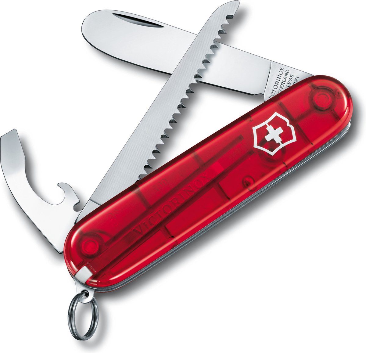 Victorinox My first kinderzakmes - 9 functies - transparant rood - inclusief nekkoord