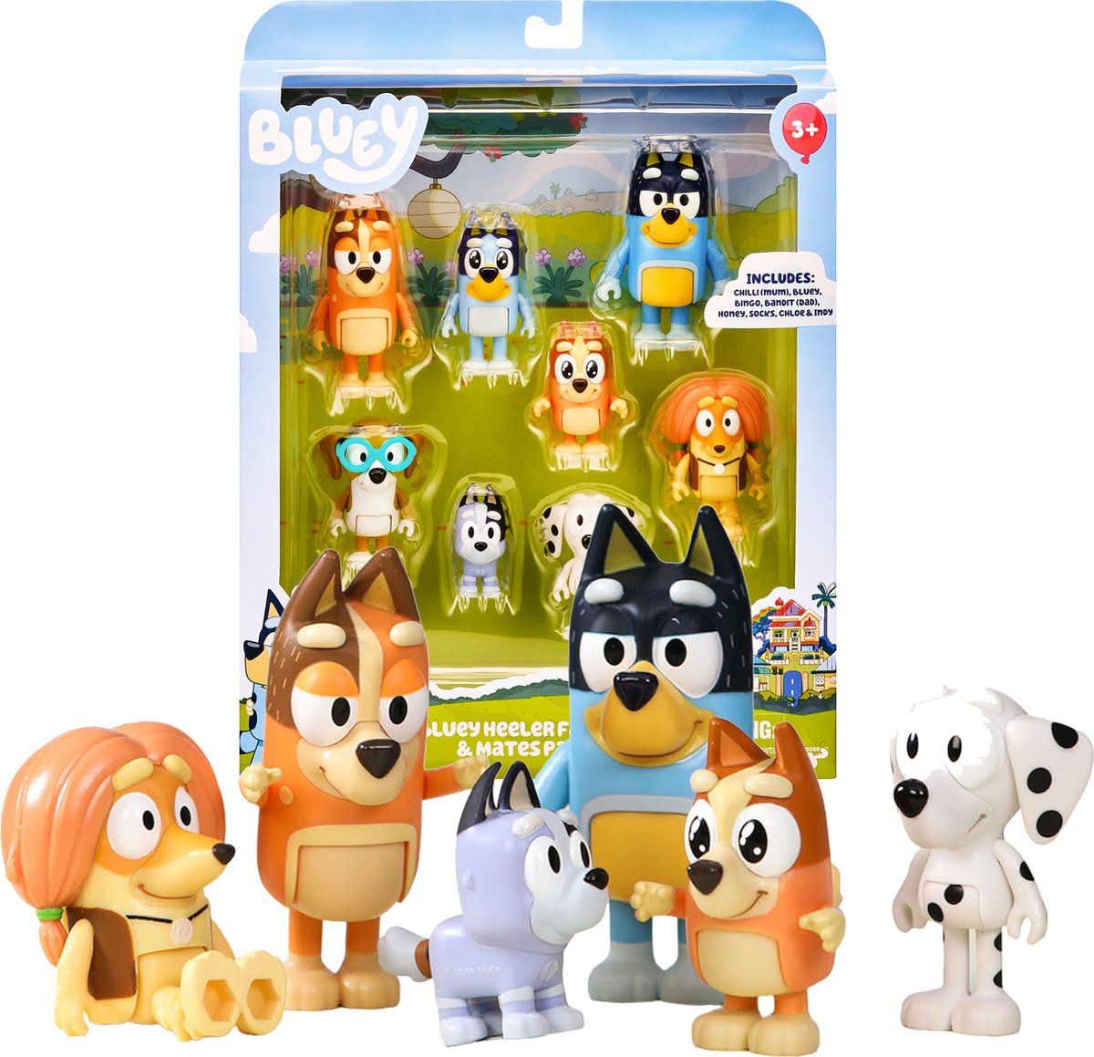 Moose Toys Bluey speelfiguren familie vrienden, 8st.