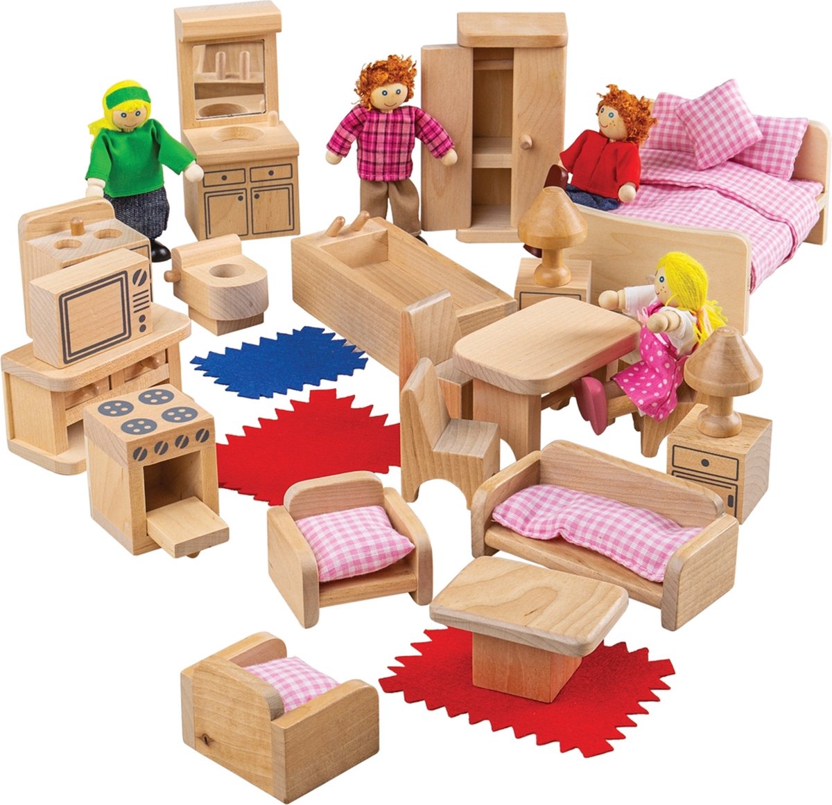 BIGJIGS Poppenhuis - meubels en poppetjes - 26dlg