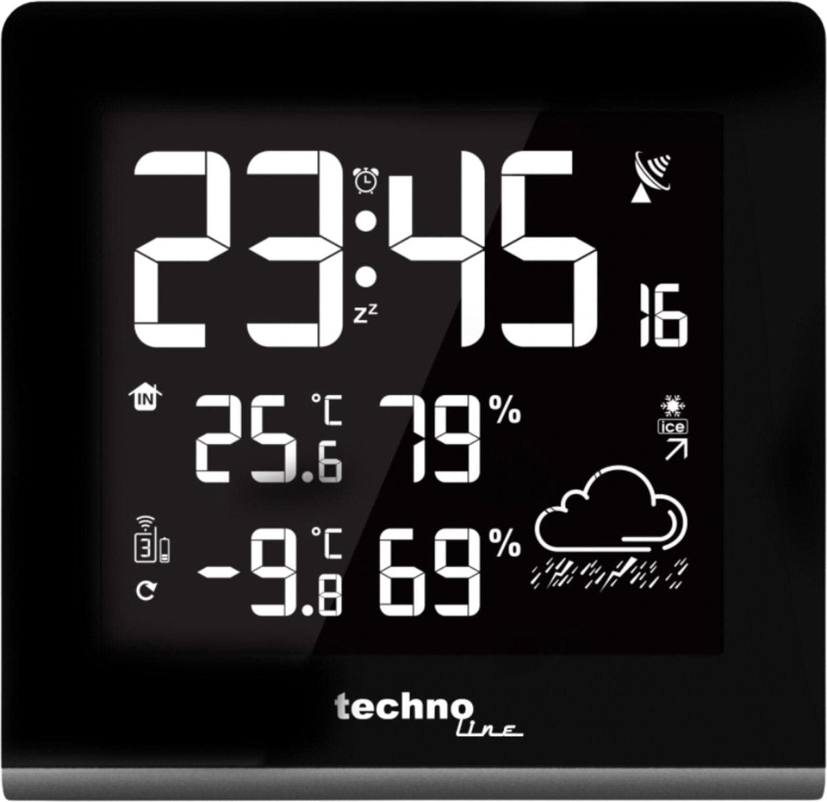 Technoline weerstation - ws 9065 - 165x170x26mm - zwart zilver - met 1 buitensensor 30m en instelbare achtergrondverlichting - tl-ws9065