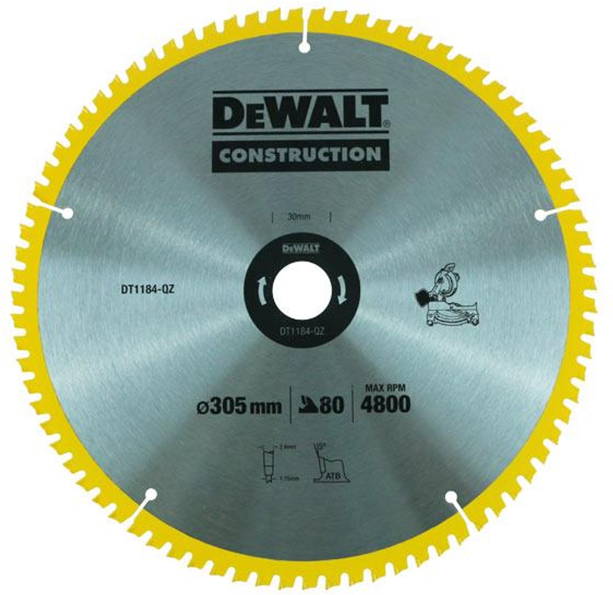 DeWalt dt1184-qz - cirkelzaagblad - 305mm - 80 tanden - voor hout