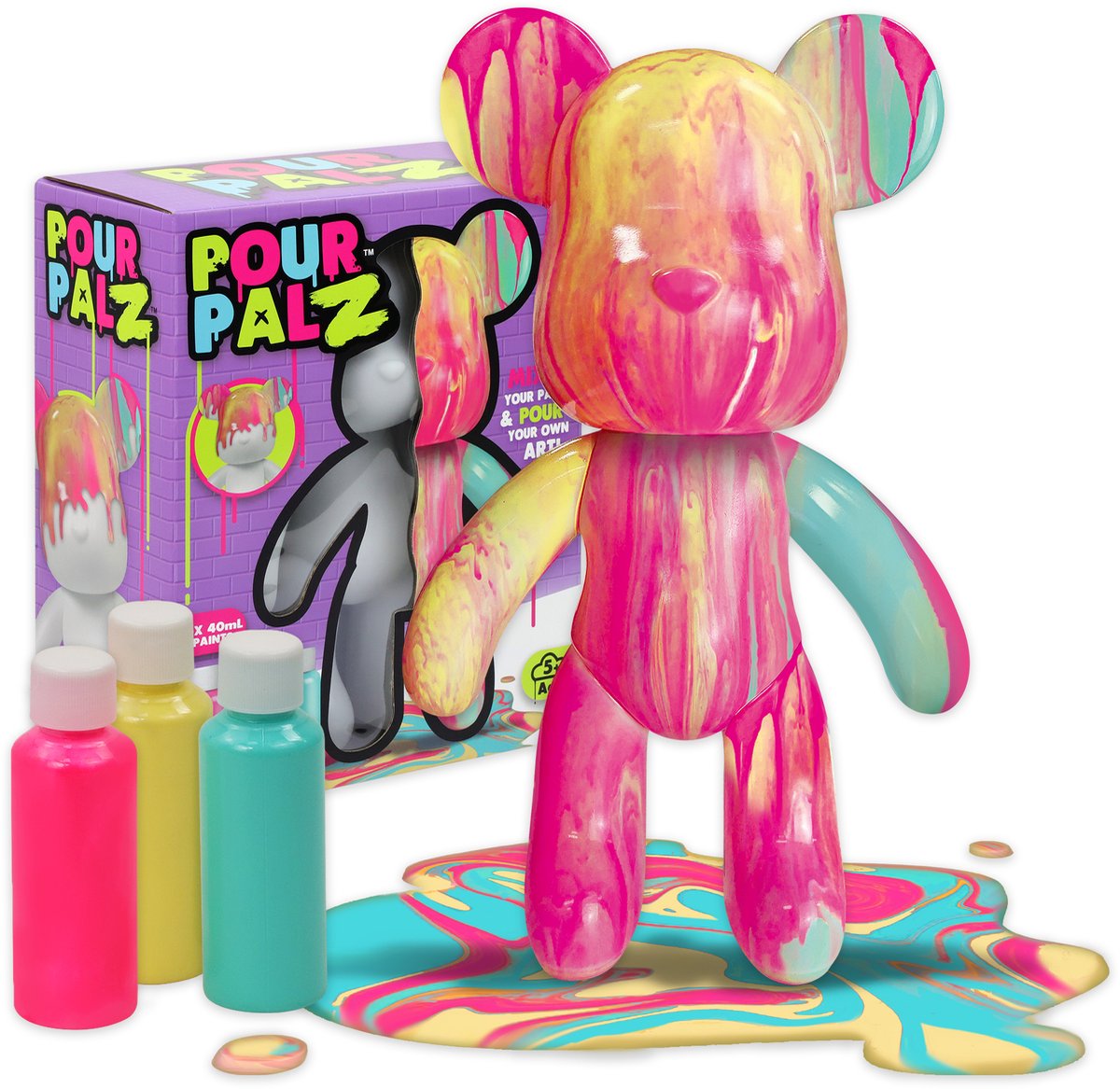 Gear2Play Pour palz large paint bear 'bubblegum pop' - gietverfset (roze, geel, turquoise)