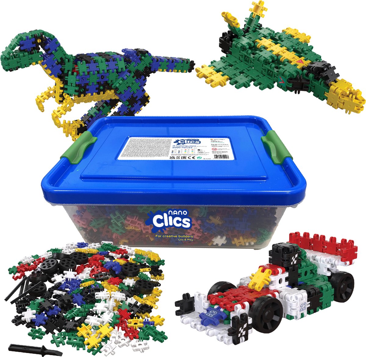 Clics Nano – creative builders 2000 piece set – 15 in 1 bouwblokken – speelgoed gemaakt van 100% recycled plastic – speelgoed 8, 9, 10, 11, 12 jaar – constructie speelgoed