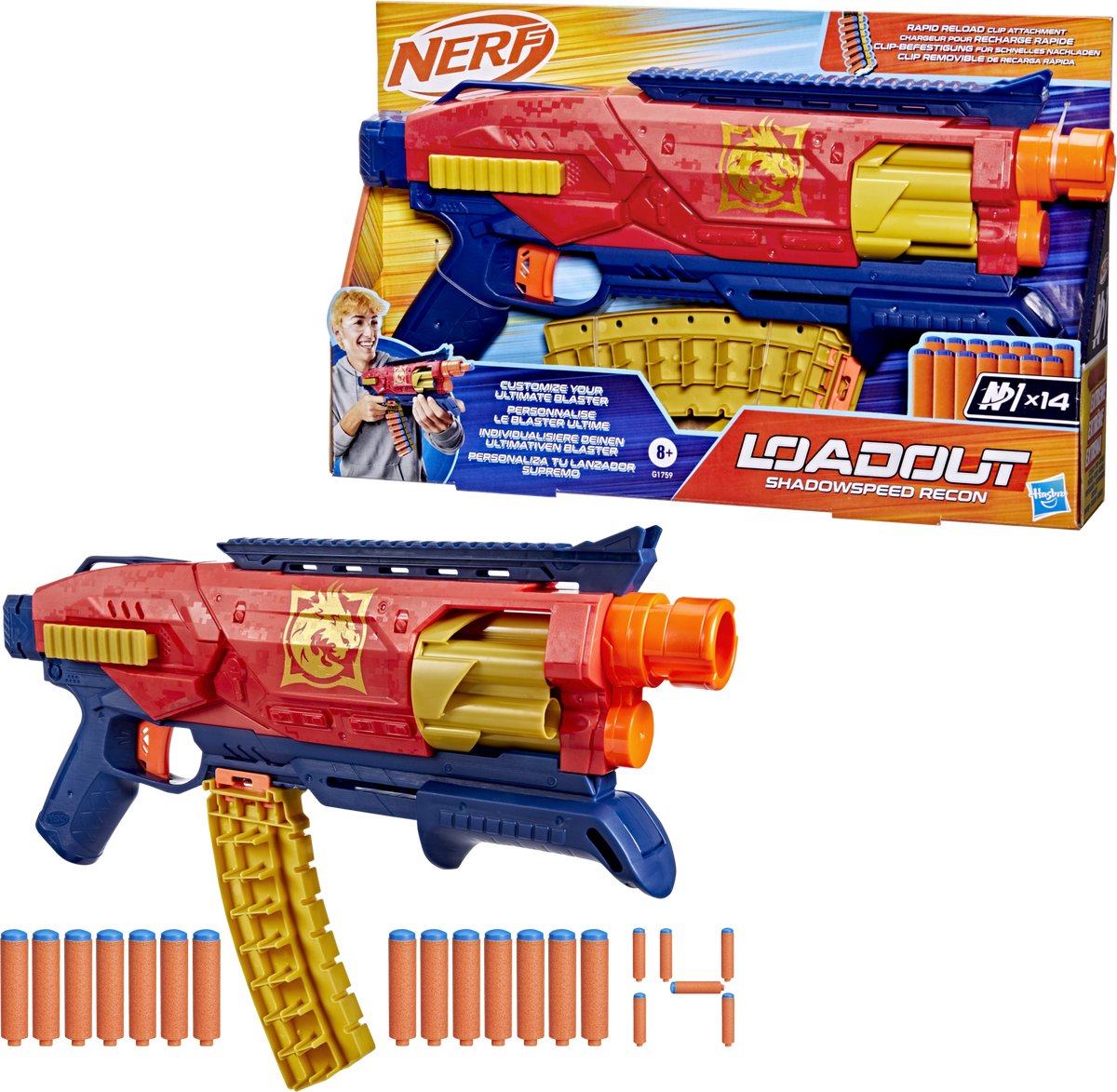 NERF loadout shadowspeed recon blaster met 14 n1-darts