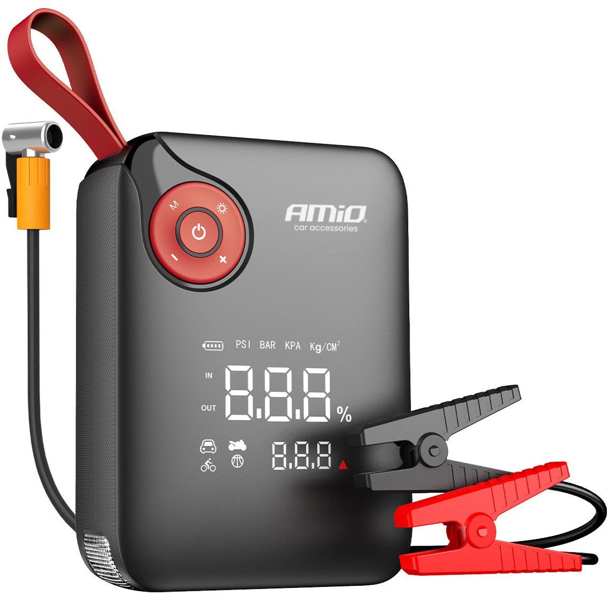 AMIO portable mini 4-in-1 jump starter – powerbank 12v 600a met air compressor en led zaklamp – draagbare startbooster auto – smart battery booster