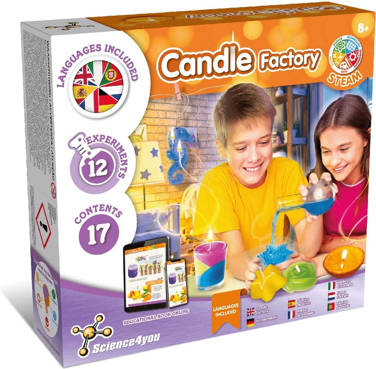 Science 4 You Science4you candle factory - experimenteerdoos - diy kaarsen maken voor kinderen vanaf 8 jaar- set met 12 experimenten