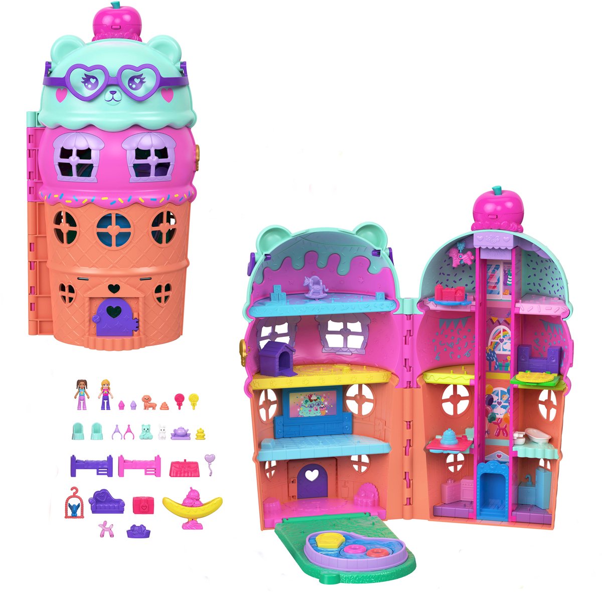 Polly Pocket gelato huis spelset - gelato huis met lift, ijsthema en meer dan 25 accessoires