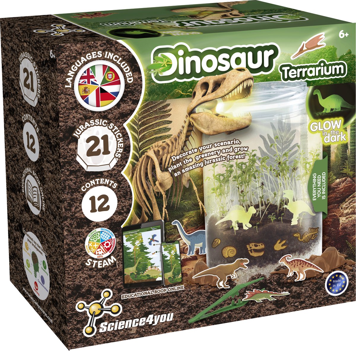Science 4 You Science4you glow in the dark dino terrarium – experimenteerset – bouw je eigen mini-ecosysteem – inclusief educatief boek – stem speelgoed