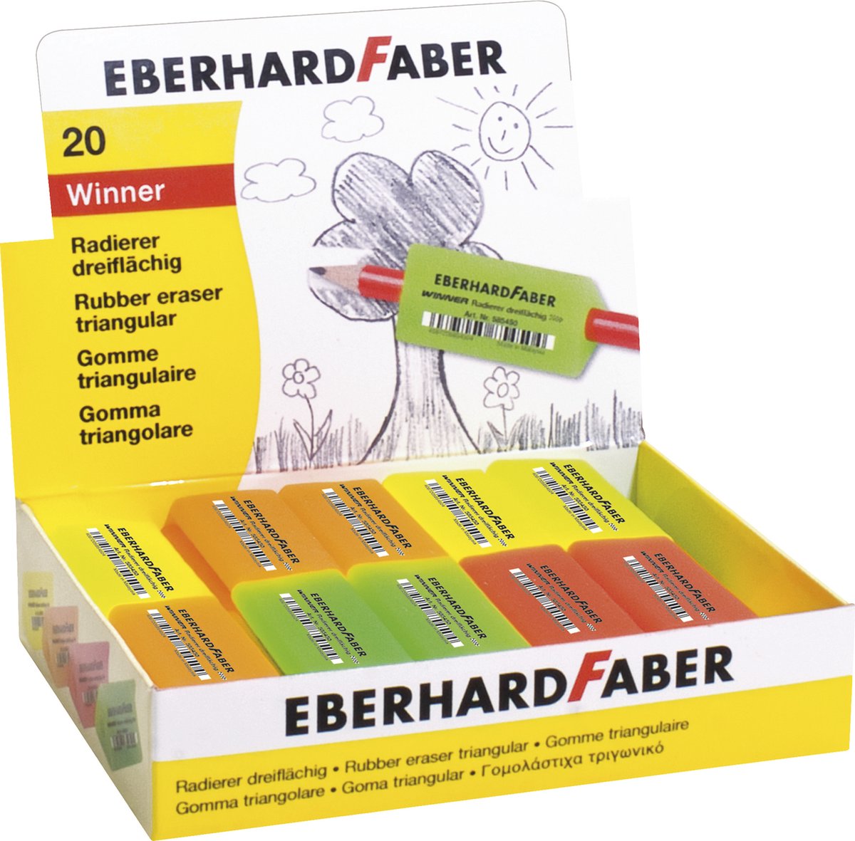 Eberhard Faber gum - Winner - 20 stuks - fluorkleuren - assorti - EF-585450