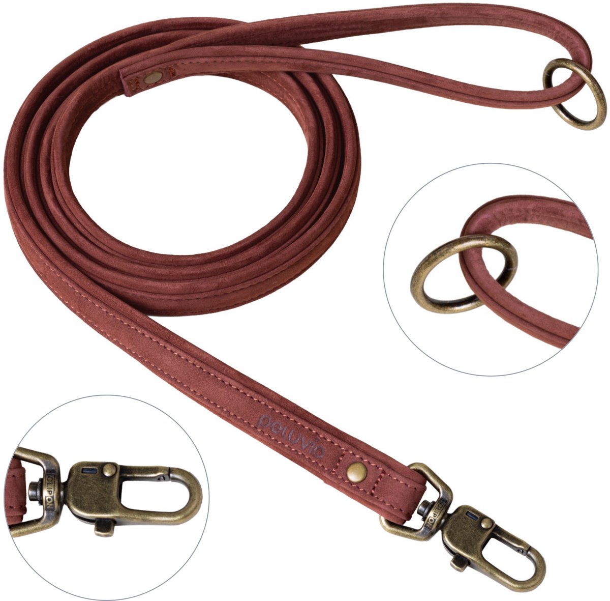 PELUVIO regent – leren hondenriem – maat s – 1,5 cm breed – 1,7 m lang – voor kleine en middelgrote honden – rundleer – koperen details – veiligheidssluiting – bruine hondenlijn