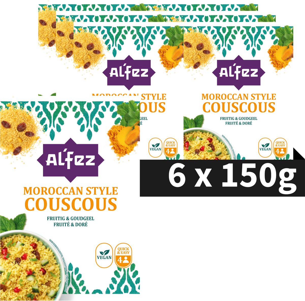 Al'Fez Al’fez moroccan spiced couscous - 6 x 200 gram - marrokaanse kruiden - vegan salade - voordeelverpakking