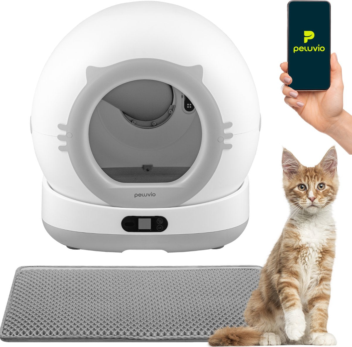 PELUVIO pearl automatische kattenbak - zelfreinigende kattenbak 72l – veilig met gewicht- bewegingssensor – 7l afvalcontainer – app wifi – camera 1080p – geschikt voor 1–10 kg katten