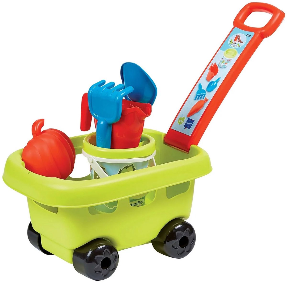 Ecoffier Ecoiffier zandbak set emmer spatel grabki gieter schimmel + trolley op wielen