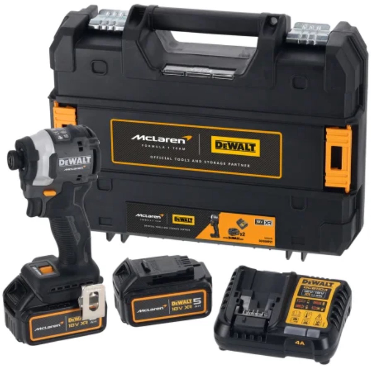DeWalt dcf85mp2t 18 volt accu slagschroevendraaier, 2x accu 5,0 ah xr, lader, in mclaren design en koffer