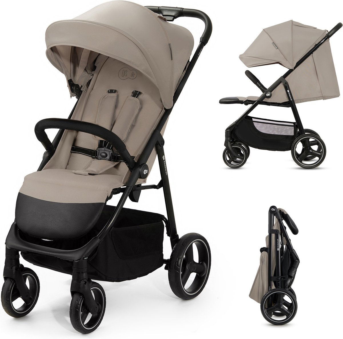 KinderKraft trig 3 buggy – tot 25 kg* – click fold systeem – 360° draaiende wielen – beige