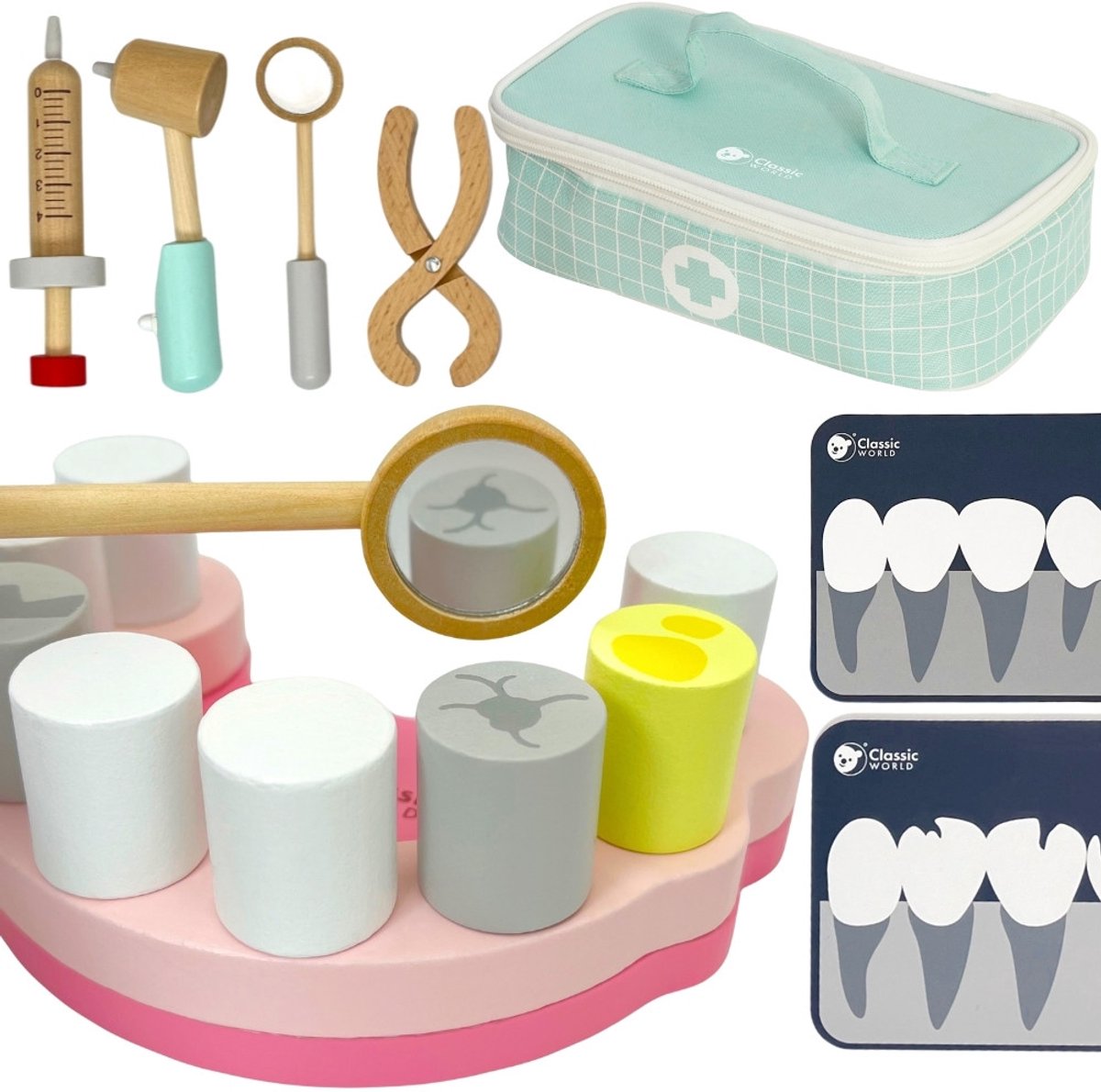 Classic World kleine tandartsset dokterskoffer 18-delig.