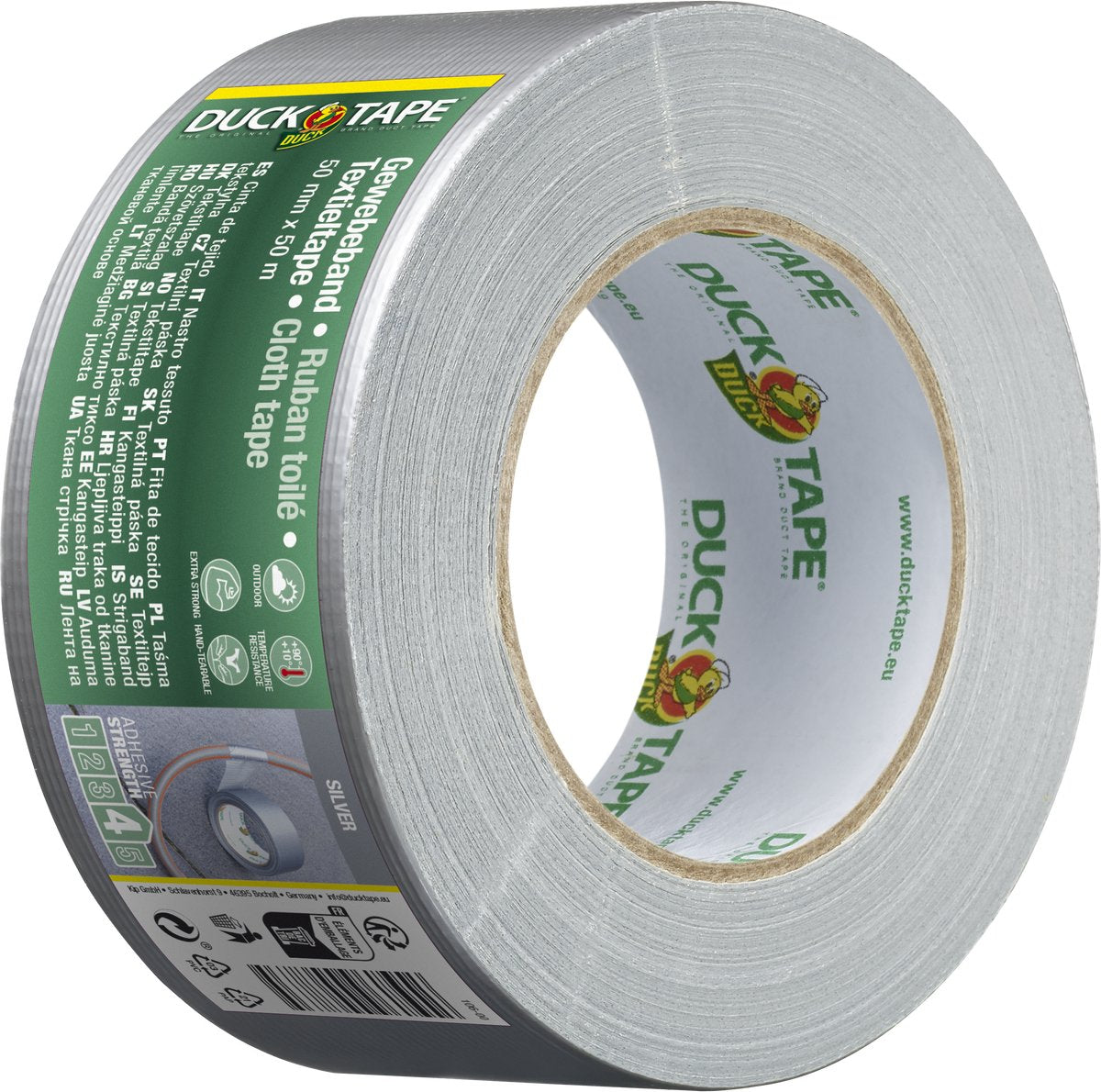 Kip Ducktape original - premium duct tape textieltape - zilverkleurig 50 mm x 50 m - weerbestendig, waterdicht en met de hand afscheurbaar - universeel inzetbaar voor langdurig repareren, afdichten en beschermen van steen, metaal en hout