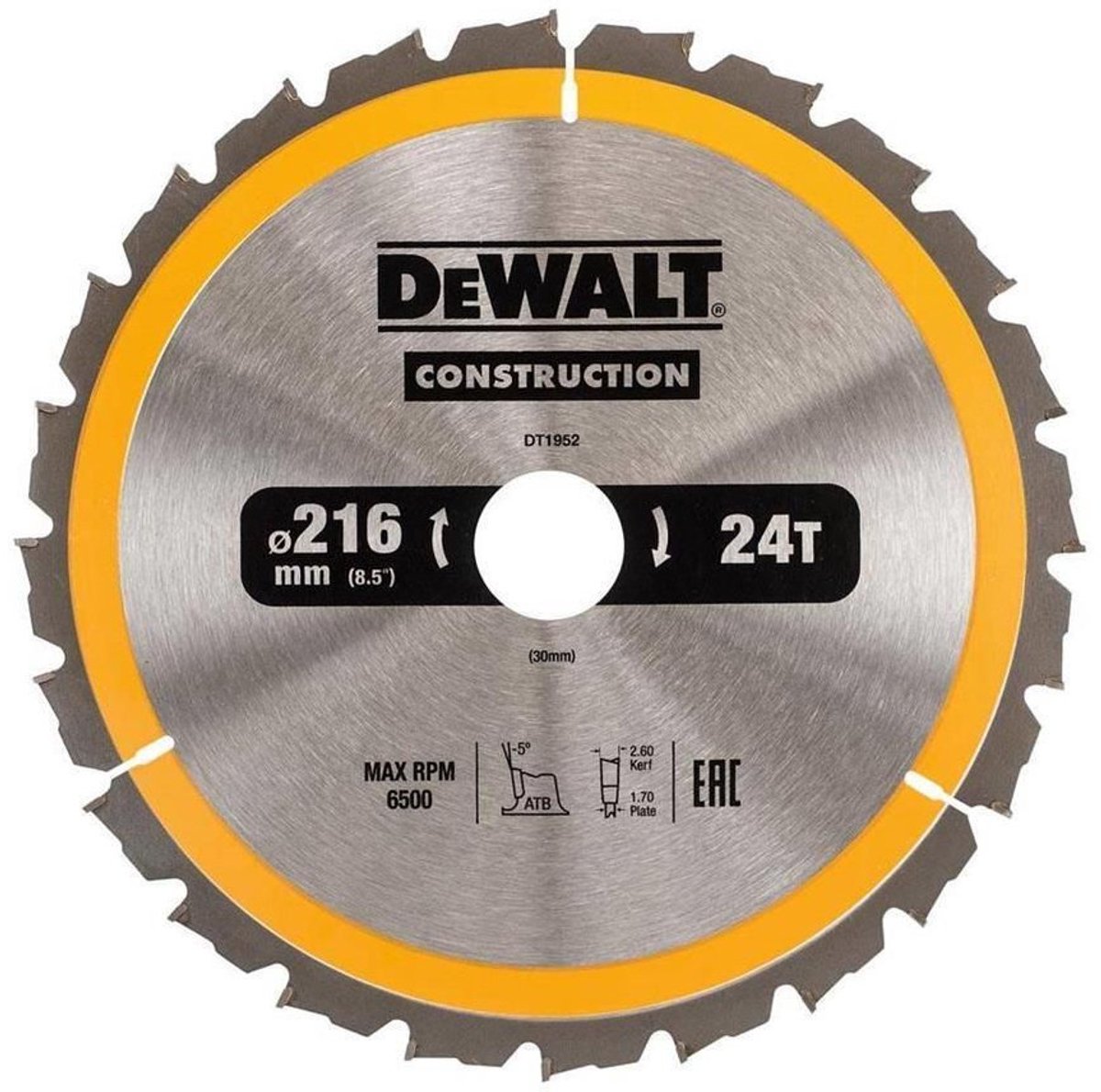 DeWalt - cirkelzaagblad - 216mm - 30mm asdiameter - 24 tanden