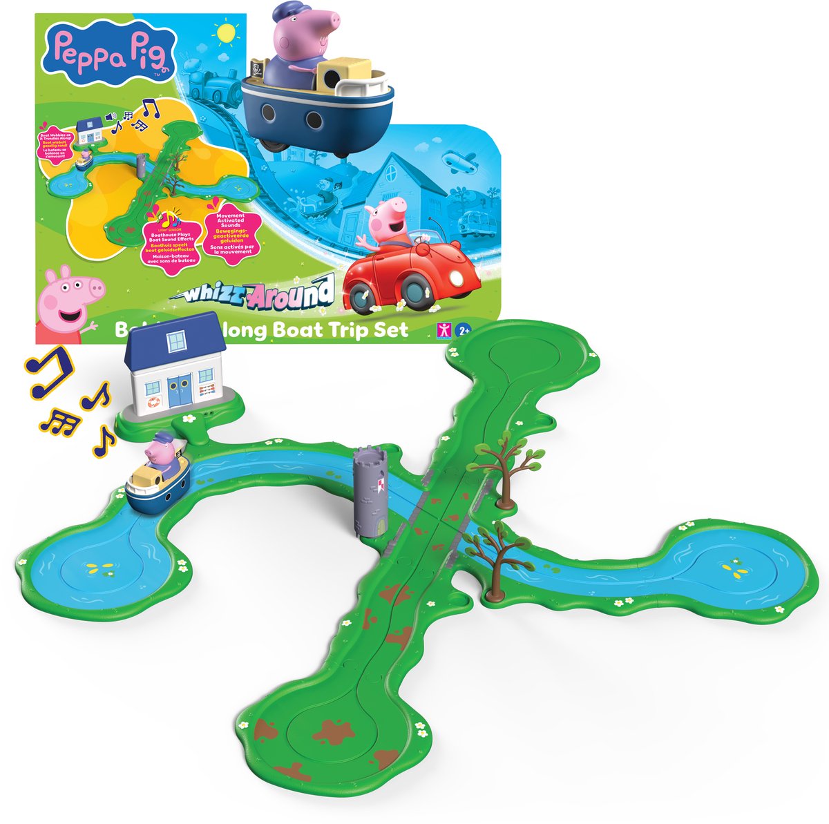 Gear2Play Peppa pig whizz around - dobberende boottocht speelset - modulaire rijbaan voor whizz around voertuigen