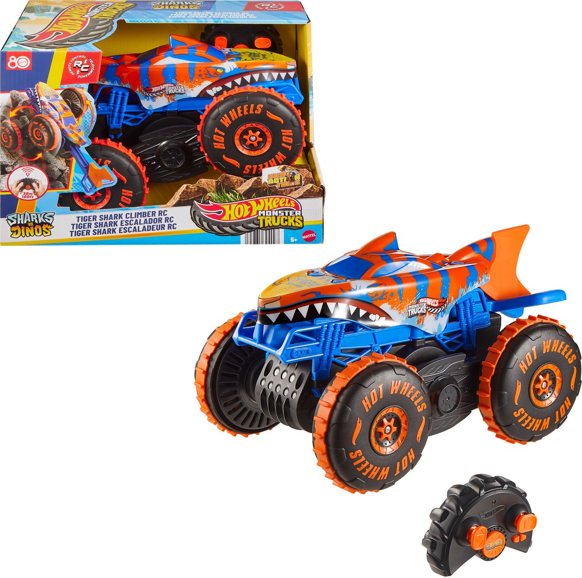 Hot Wheels monstertrucks tijgerhaaiklimmer - voertuig met afstandsbediening