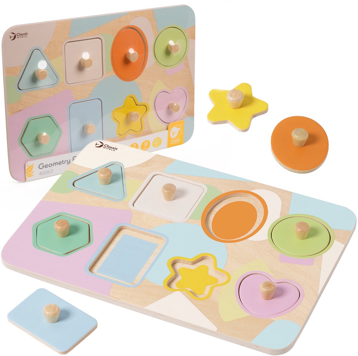 Classic World houten puzzel vormen educatief speelgoed 8 stukjes.