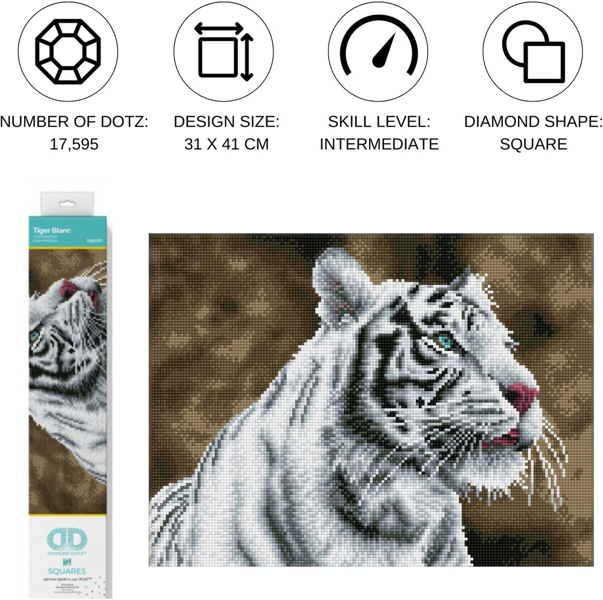 DIAMOND DOTZ® Diamond dotz tiger blanc - diamond painting - 17.595 dotz - 41x31 cm