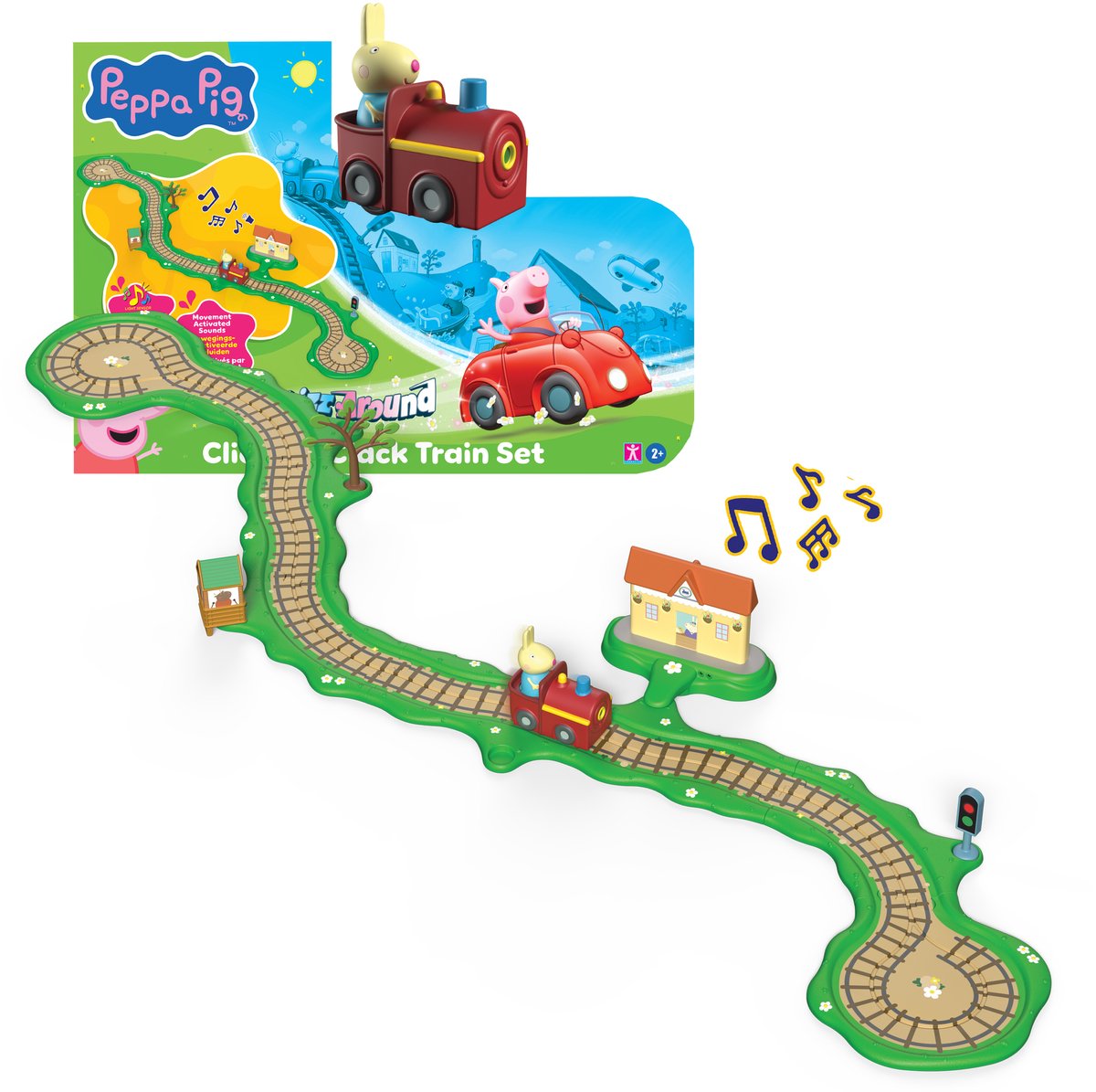Gear2Play Peppa pig whizz around - klik-klak trein speelset - modulaire rijbaan voor whizz around voertuigen - interactief met muziek en geluid