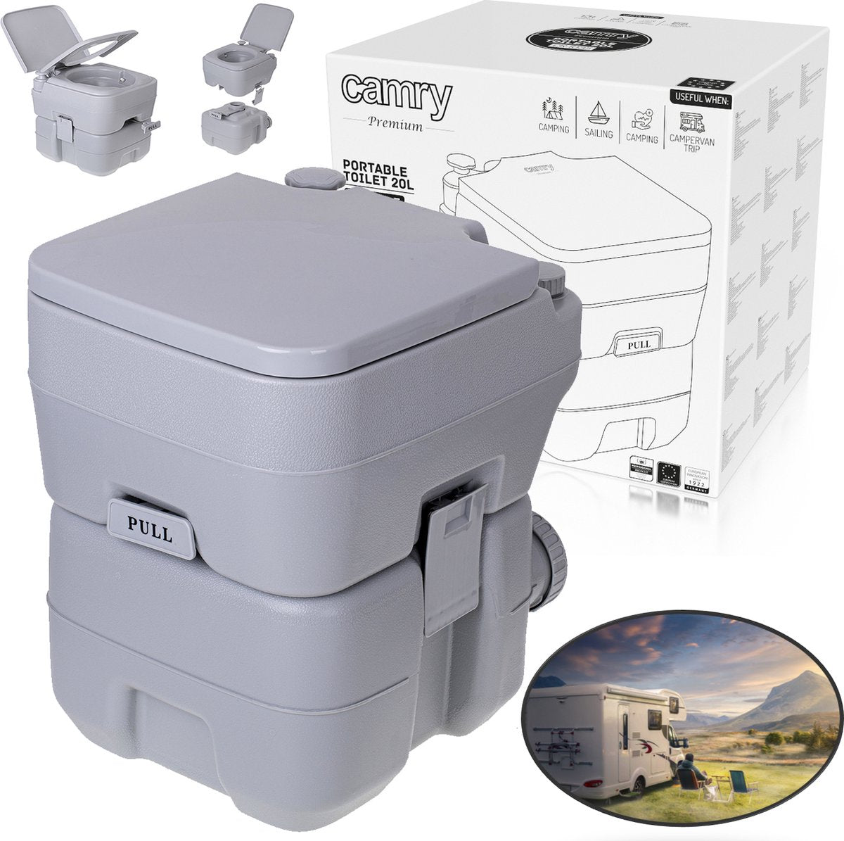Camry - camping toilet - mobiel toilet van 20 liter met 13l spoelwatertank